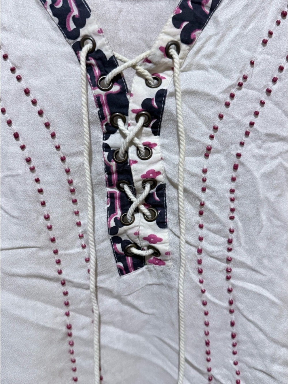 gimmicks by BKE White Lace-Up V-Neck Blouse with Pink & Navy Trim - Picture 8 of 8